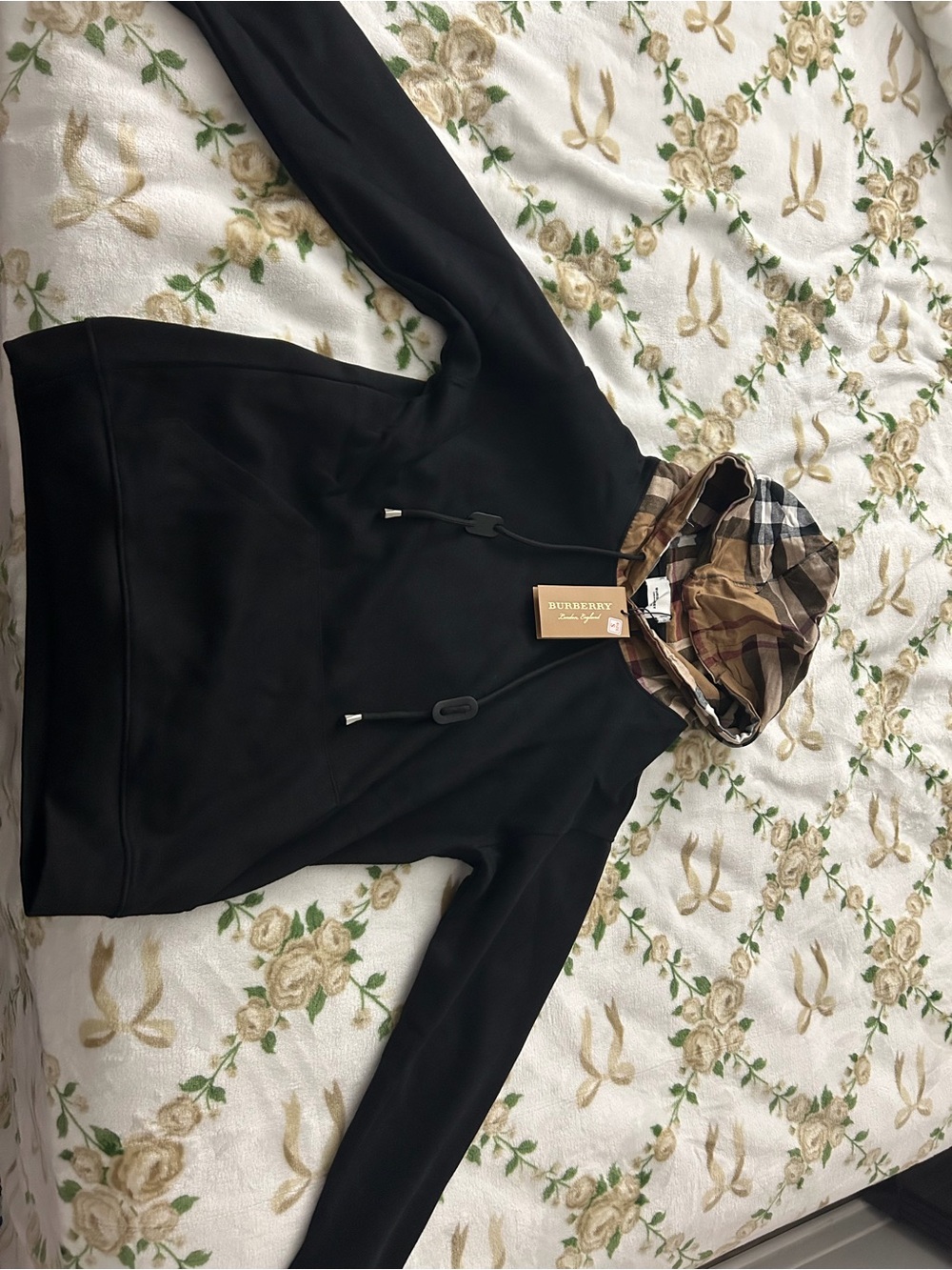 Burberry Black Hoodie with Signature Check Hood Lining